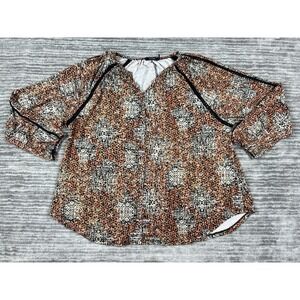 Cure Top Womens 2XL Brown Long Sleeve Vneck Polyester Casual